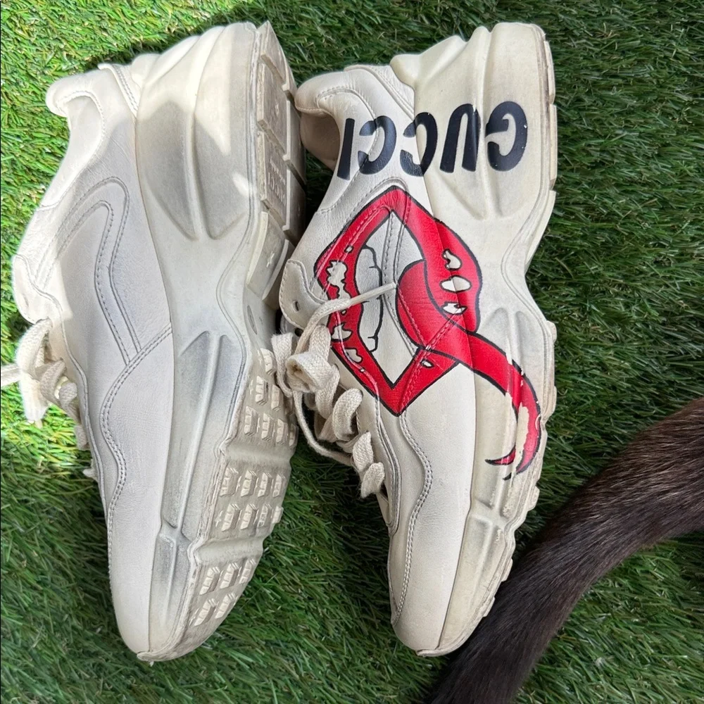Gucci Rython Sneakers with Red Lip and Black Logo